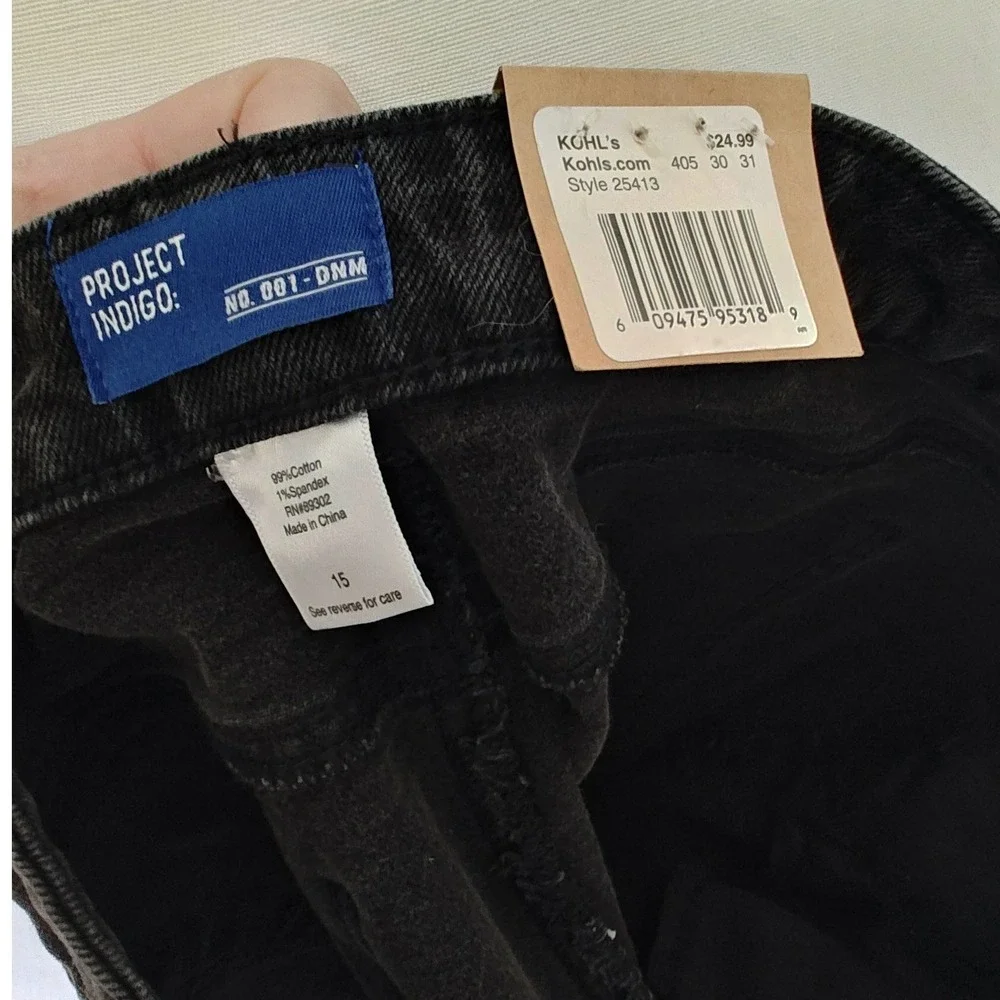 Project Indigo Baggy Denim Shorts Cutoffs size 15 Black Raw Hem No.‎ 001-DNM new